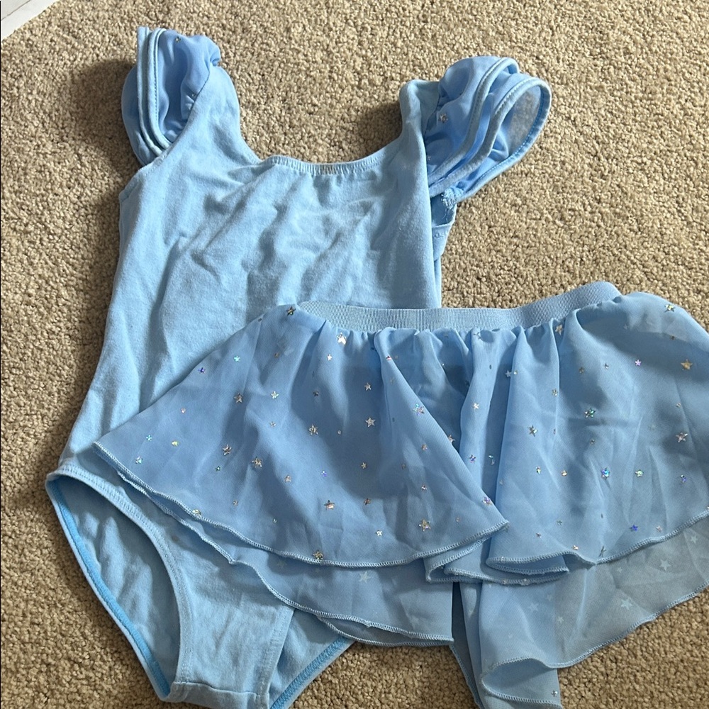 Blue Puff Sleeve Leotard and Skirt Set